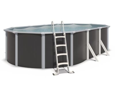 Piscine hors sol acier ovale 6,10 x 3,65 x 1,32 m anthracite VARUNA