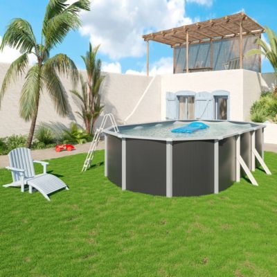 Piscine hors sol acier ovale 6,10 x 3,65 x 1,32 m anthracite VARUNA