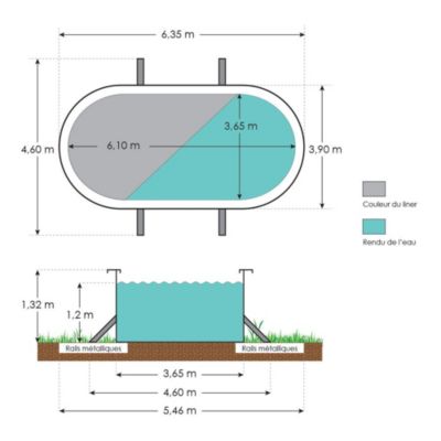 Piscine hors sol acier ovale 6,10 x 3,65 x 1,32 m anthracite VARUNA