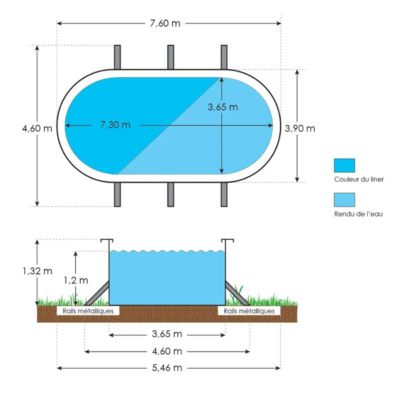 Piscine hors sol acier ovale 7,30 x 3,65 x 1,32 m blanche SAPHIR