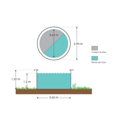 Piscine hors sol acier ronde Diamètre 3,65 x 1,32 m anthracite VARUNA