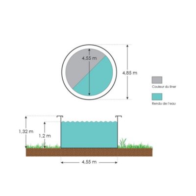 Piscine hors sol acier ronde Diamètre 4,55 x 1,32 m anthracite VARUNA