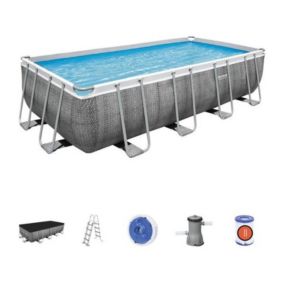 Piscine hors-sol BESTWAY Power Steel Ratan - Tubulaire - 488 x 244 x 122 cm - Epurateur a Cartouche de 3028 L/H - Bache et Echel