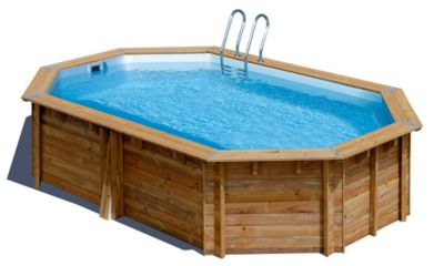 Piscine hors sol bois Canelle Gré ovale l.3,35 x L.5,35 x H.1,17 m