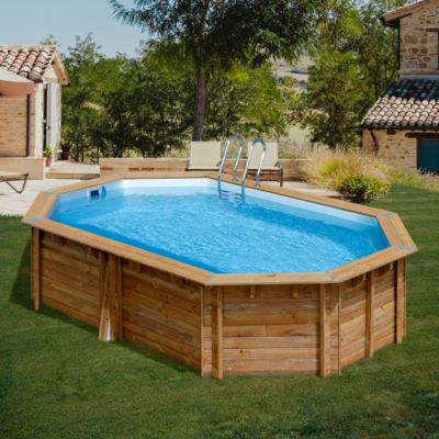 Piscine hors sol bois Canelle Gré ovale l.3,35 x L.5,35 x H.1,17 m