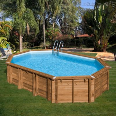 Piscine hors sol bois Safran Gré ovale l.3,95 x L.6,20 x H.1,36 m