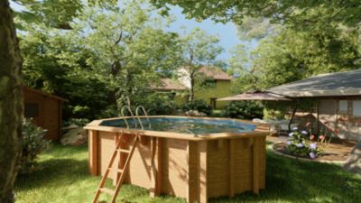 Piscine hors sol bois Safran Gré ovale l.3,95 x L.6,20 x H.1,36 m