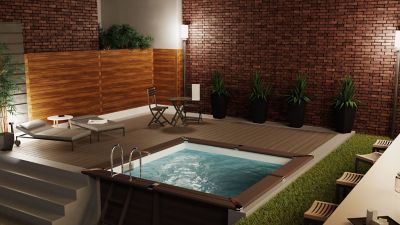 Piscine hors sol composite gris carrée Gré 3,26 x 3,26 x h.0,96 m