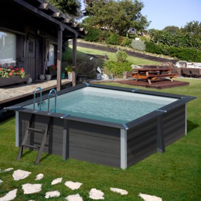 Piscine hors sol composite gris carrée Gré 3,26 x 3,26 x h.0,96 m