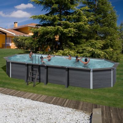 Piscine hors sol composite gris Gré 8,04 x 3,86 x h.1,24 m