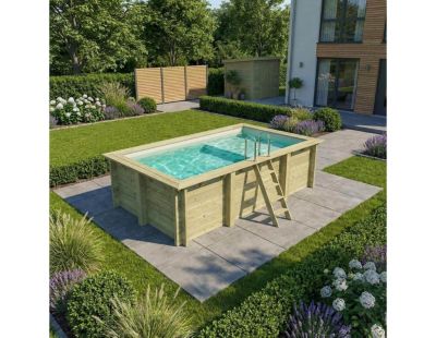 Piscine hors sol en bois AQUA 4.65 x 2.85 - H.1.24 m avec plage, sable, cadre en métal - sans dalle - BAS7306OSPU3+PLA306