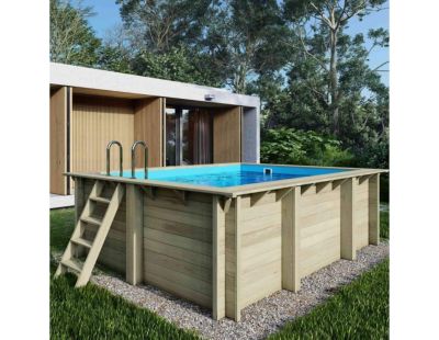 Piscine hors sol en bois AQUA 4.65 x 2.85 - H.1.24 m, bleu pâle, fixations à sceller - BAS7306OSPI