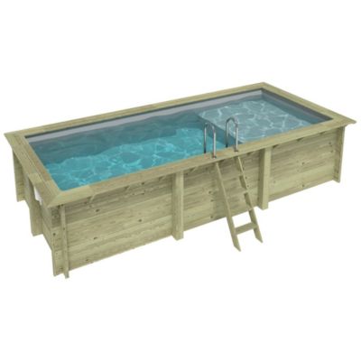 Piscine hors sol en bois AQUA 6.1 x 2.85 - H.1.31 m avec plage, gris clair, fixations à visser - BAS7307OSPL2+PLA307