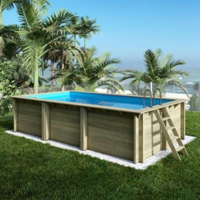 Piscine hors sol en bois AQUA 6.1 x 2.85 - H.1.31 m, bleu pâle, fixations à sceller - BAS7307OSPI