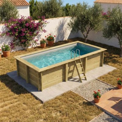 Piscine hors sol en bois AQUA 6.1 x 2.85 - H.1.31 m, gris clair, fixations à visser - BAS7307OSPL2