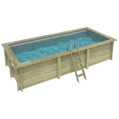 Piscine hors sol en bois AQUA 6.1 x 2.85 - H.1.31 m, gris clair, fixations à visser - BAS7307OSPL2