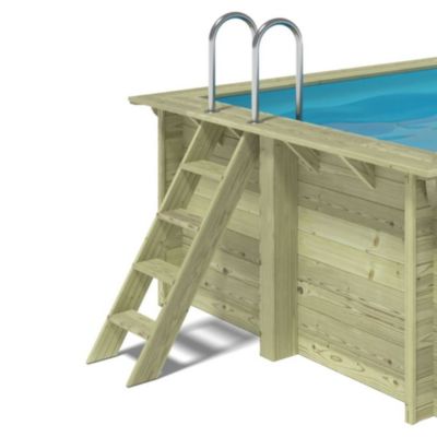 Piscine hors sol en bois AQUA 6.1 x 2.85 - H.1.31 m, gris clair, fixations à visser - BAS7307OSPL2