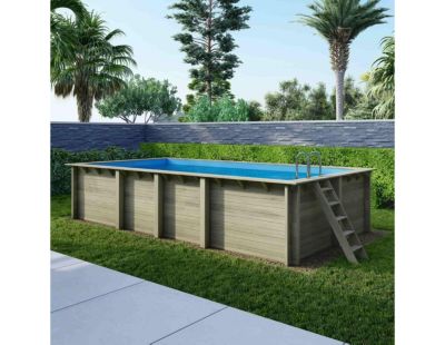 Piscine hors sol en bois AQUA 7 x 3.75 - H.1.45 m, bleu pâle, cadre en métal - sans dalle - BAS7308OSPU