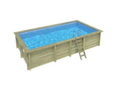 Piscine hors sol en bois AQUA 7 x 3.75 - H.1.45 m, bleu pâle, fixations à sceller - BAS7308OSPI