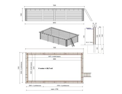 Piscine hors sol en bois AQUA 7 x 3.75 - H.1.45 m, bleu pâle, fixations à sceller - BAS7308OSPI