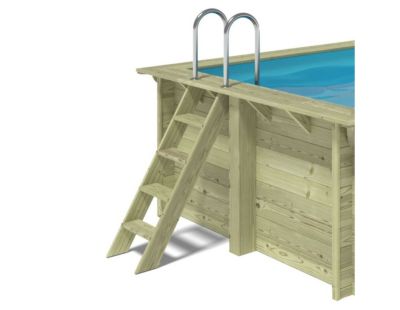 Piscine hors sol en bois AQUA 7 x 3.75 - H.1.45 m, bleu pâle, fixations à sceller - BAS7308OSPI