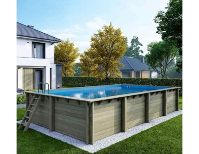 Piscine hors sol en bois AQUA 8.5 x 4.35 - H.1.45 m, bleu pâle, cadre en métal - sans dalle - BAS7309OSPU