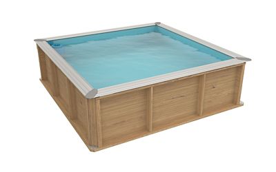 Piscine hors sol en bois carrée Pistoche 2 x 2 x H 0.64 m + couverture de sécurité automatique