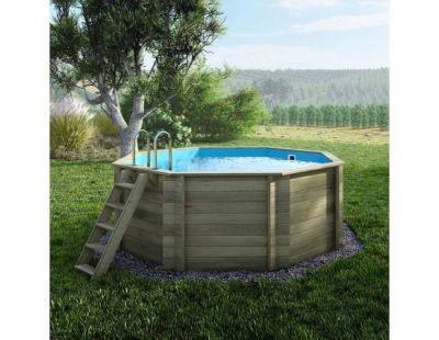 Piscine hors sol en bois CORAL 3.25 x 3.25 - H.1.18 m, bleu pâle, autoportante - sans dalle - BAS7301OSP