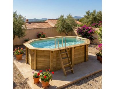 Piscine hors sol en bois NEMO 4.3 x 3 - H.1.18 m, sable, fixations à sceller - BAS7302OSPI3