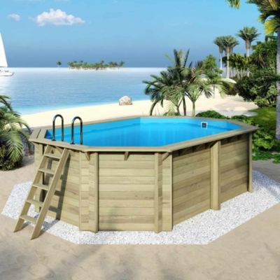 Piscine hors sol en bois NEMO 5.79 x 3.49 - H.1.45 m, bleu pâle, cadre ...