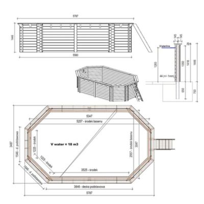 Piscine hors sol en bois NEMO 5.79 x 3.49 - H.1.45 m, bleu pâle ...