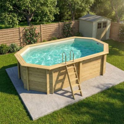 Piscine hors sol en bois NEMO 5.79 x 3.49 - H.1.45 m, sable, cadre en ...