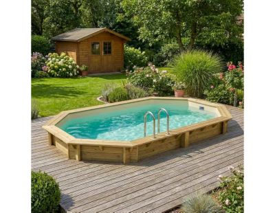 Piscine hors sol en bois NEMO 5.79 x 3.49 - H.1.45 m, sable, fixations à visser - BAS7304OSPL3