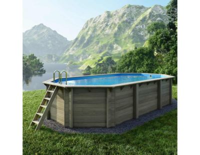 Piscine hors sol en bois NEMO 7.3 x 3.97 - H.1.45 m, bleu pâle, fixations à visser - BAS7305OSPL