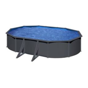 Piscine hors sol ovale en acier gris anthracite - GRE - Louco - Filtration a sable