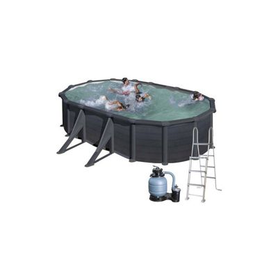 Piscine hors sol ovale, pour baignade dans le jardin, filtre à sable 6 m3/h, 610 x 375 x 132 cm, Gre