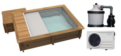 Piscine hors sol urbaine Mypool 4.20 x 3.50 x H 1.33 m + couverture automatique et coffre bois