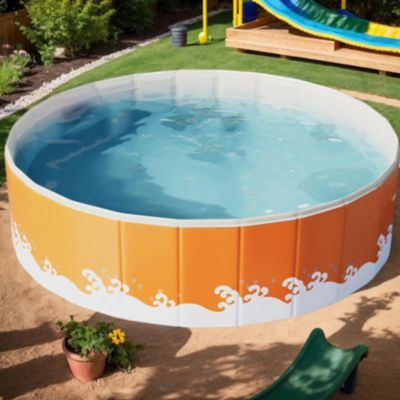 Piscine pliable de 150cm,piscine de jardin pour enfants, piscine ronde en PVC,piscine familiale d'été,Non-inflatable pool,orange