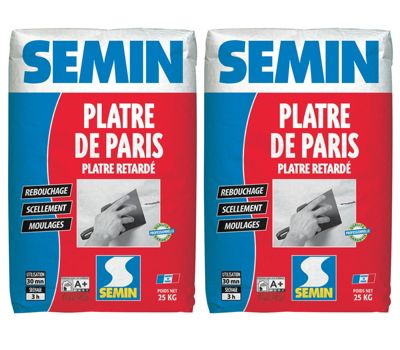Plâtre de Paris Semin - Moulages, Scellements et Rebouchage - Intérieur - Poudre - Sac de 25 kg (lot de 2)