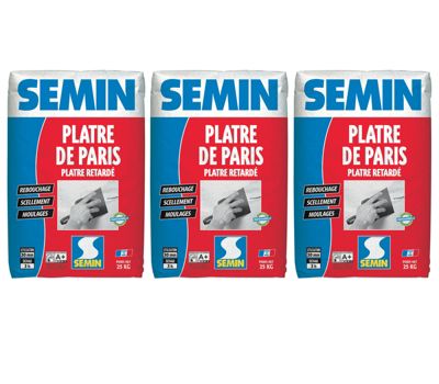 Plâtre de Paris Semin - Moulages, Scellements et Rebouchage - Intérieur - Poudre - Sac de 25 kg (lot de 3)
