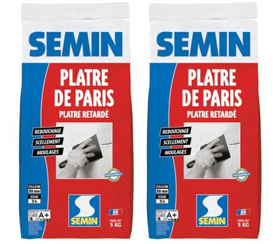 Plâtre de Paris Semin - Moulages, Scellements et Rebouchage - Intérieur - Poudre - Sac de 5 kg (lot de 2)