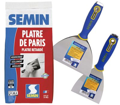 Plâtre de Paris Semin - Poudre - Sac de 5 kg - Couteaux à Enduire Multifonctions - 10 cm et 15 cm