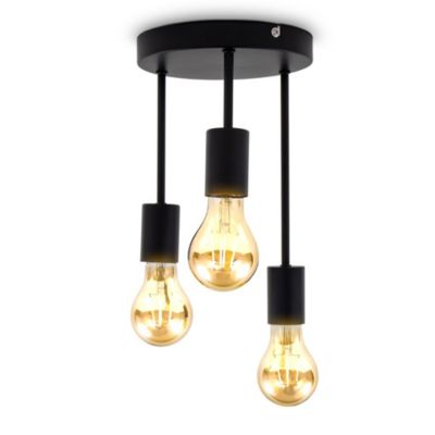 Plafonnier 3-flammes - IP20 - 190x310mm - Noir - E27 max. 60W - sans ampoules - B.K.Licht