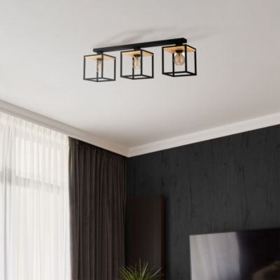 Plafonnier 3 lumières Libertad IP20 E27 40 W noir et bois Eglo