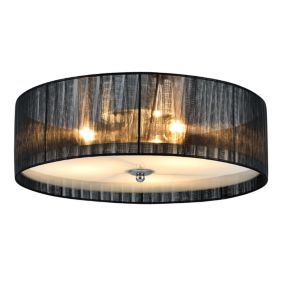 Plafonnier 3 X E27 12 Cm x 40 Cm Tissu Verre Noir Blanc lux.pro