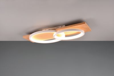 Plafonnier 30W, 3500 Lm, LED SMD, 3000K, Blanc mat, Bois naturel, Réglable - Trio - Barca