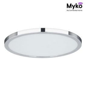 Plafonnier à LED connecté Myko Chromé dimmable 2300lm IP44 Ø40 GoodHome Alvi GoodHome