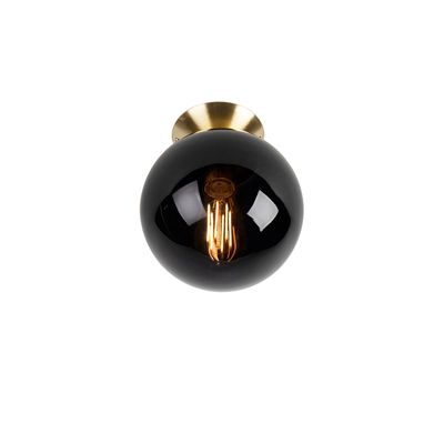 Plafonnier Art Déco en laiton avec verre noir - Pallon