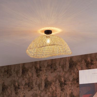 Plafonnier Art déco noir et bambou naturel 60 cm - Alka