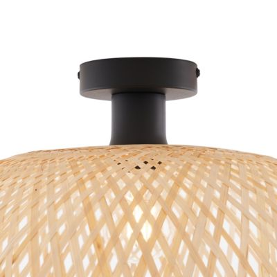 Plafonnier Art déco noir et bambou naturel 60 cm - Alka